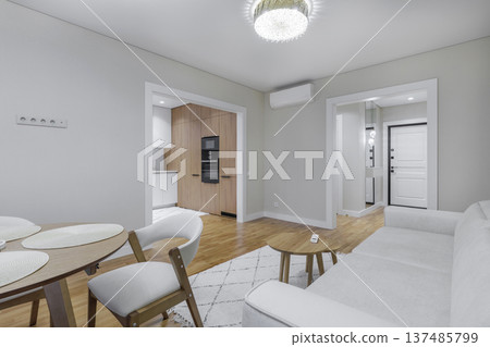 Bright Open Plan Studio Apartment with Living and Dining Areas 137485799