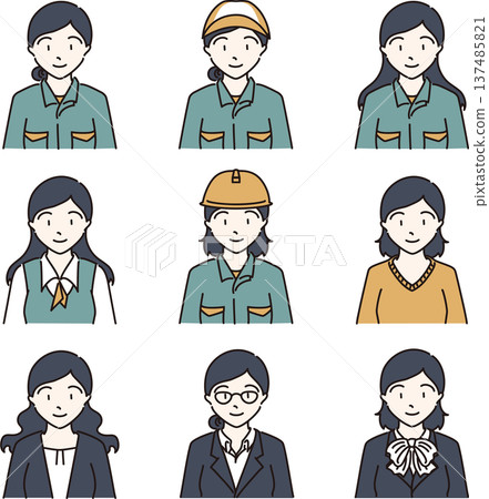 Illustration set of women working in various departments Green version 137485821