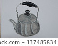 Stainless steel kettle drawn with oil pastels 137485834