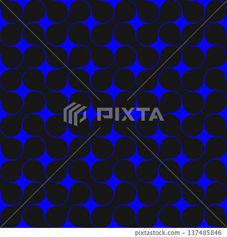 Swatch-compatible modern gourd-shaped pattern material in black and blue 137485846