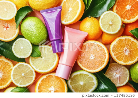 Colorful Cosmetic Mockup with Vibrant Fruits for Creative Product Display 137486156