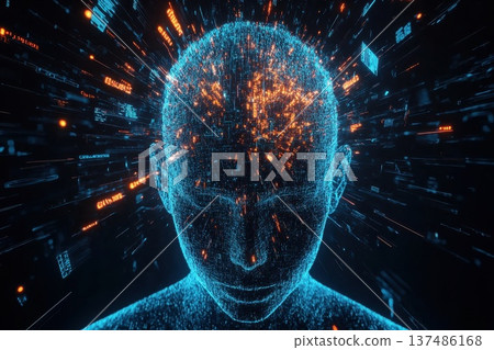 Hyper-Detailed Visualization of Data Overload in a Digital Head Concept 137486168