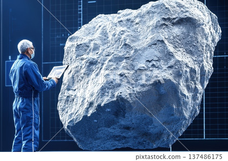 Scientist in Lab Analyzing Rock Samples with Technology and Data Visualization Scientist in Lab Analyzing Rock Samples with Technology and Data Visualization 137486175
