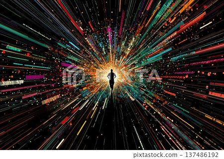 Minimalist Marathon Poster Featuring a Lone Runner in a Colorful Abstract Background Minimalist Marathon Poster Featuring a Lone Runner in a Colorful Abstract Background 137486192