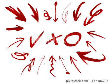 Red calligraphy arrows and symbols with a red, vermilion-ink-like feel 137486293