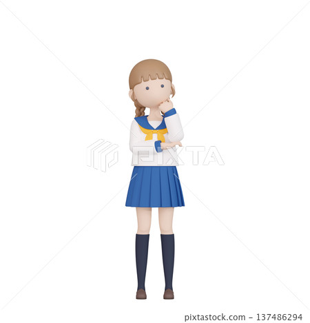 3DCG | 沉思的日本女高中生 3DCG | 沉思的日本女高中生 137486294
