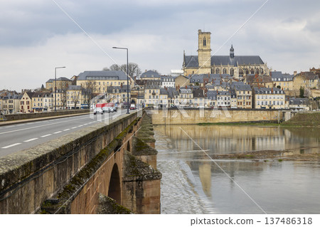 Nevers city skyline with Pont de Loire bridge Nevers city skyline with Pont de Loire bridge 137486318