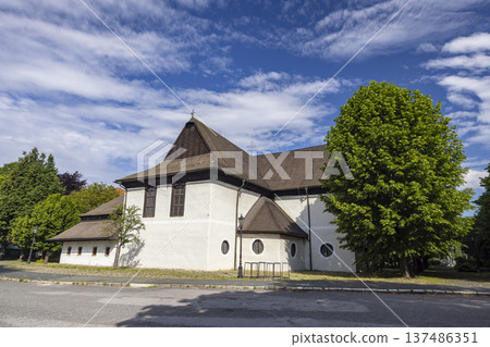 Wooden Articular Church exterior in Kezmarok, Slovakia 137486351
