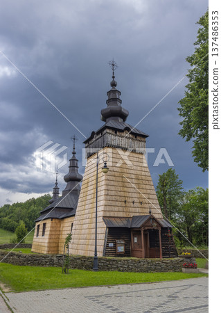 Historic wooden church building in Szczawnik village, Poland Historic wooden church building in Szczawnik village, Poland 137486353