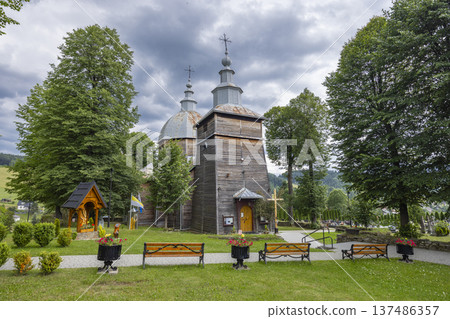 Old wooden church in Zlockie, Lesser Poland Voivodeship 137486357