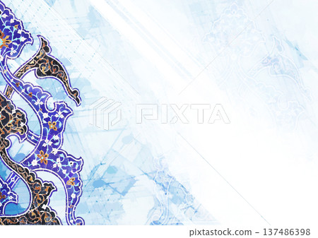 Horizontal or vertical background with ceramic tile decor. Detail of traditional persian marble wall with tile ornament. Mock up template. Copy space for text Horizontal or vertical background with ceramic tile decor. Detail of traditional persian marble wall with tile ornament. Mock up template. Copy space for text 137486398