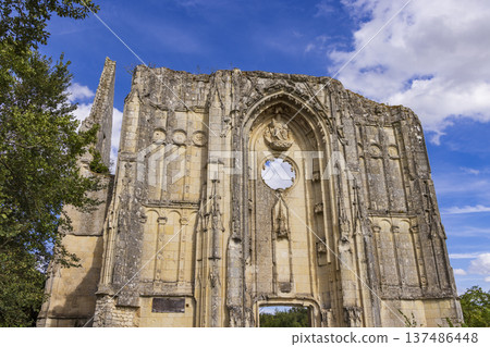 Aulnay abbey ruins standing against blue sky in Centre Val de Loire, France 137486448