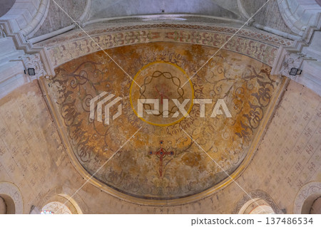 Church ceiling artwork featuring old religious frescoes 137486534