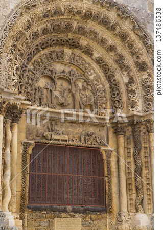 Romanesque carved portal detail, Eglise Saint Lazare d'Avallon, France Romanesque carved portal detail, Eglise Saint Lazare d'Avallon, France 137486538