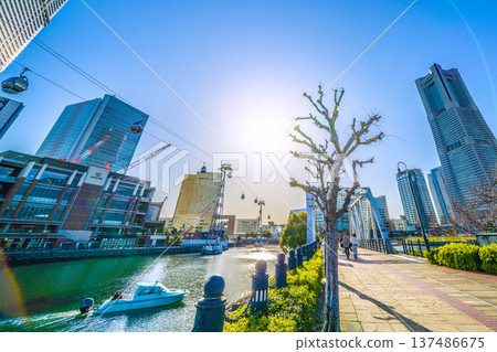 Yokohama Cityscape Renovation in Japan...Kishamichi Boardwalk Renovation Project. Ropeway, Water Taxi...A Ray of Hope for a New Era 137486675