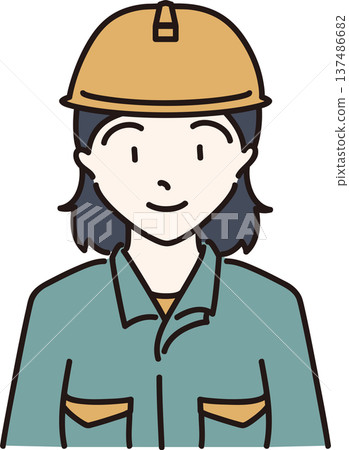 Illustration of a woman wearing a helmet and work clothes, green uniform Illustration of a woman wearing a helmet and work clothes, green uniform 137486682