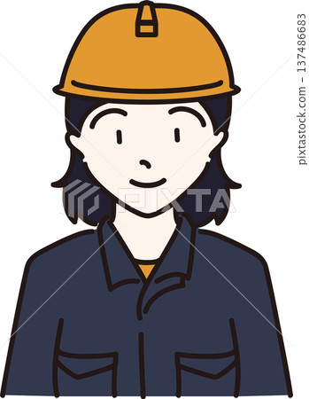 Illustration of a woman wearing a helmet and work clothes, navy blue uniform 137486683