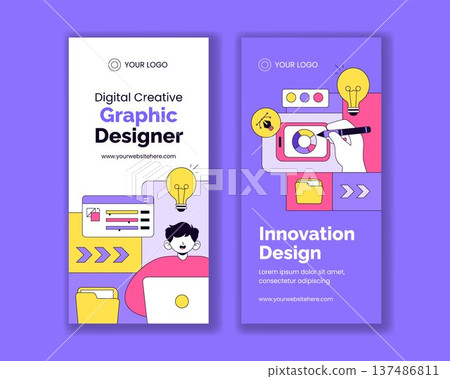 Vertical Banner Social Media Graphic Design Flat Cartoon Hand Drawn Background 137486811