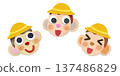 Three baby monkeys wearing yellow hats, collage character illustration Three baby monkeys wearing yellow hats, collage character illustration 137486829