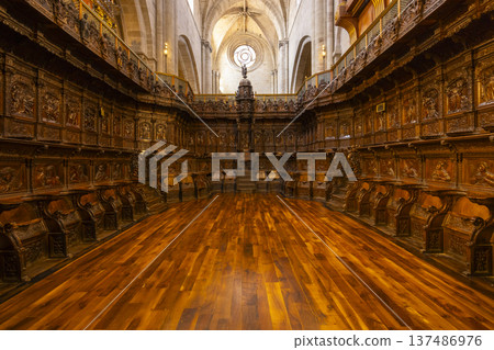 Santo Domingo de la Calzada Cathedral choir stalls intricate carving Santo Domingo de la Calzada Cathedral choir stalls intricate carving 137486976