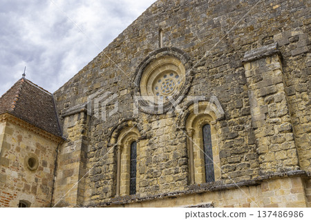 Romanesque abbey church exploring ancient architecture in Flaran Romanesque abbey church exploring ancient architecture in Flaran 137486986