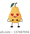 Cute love pear fruit. Cheerful fruit character expressing affection and warmth in sticker style 137487056