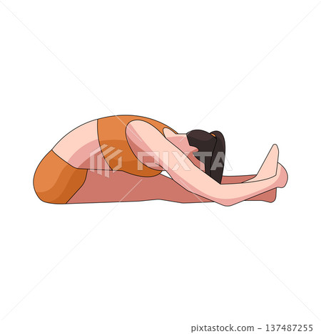 illustration of Seated forward bend pose  137487255