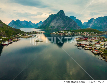 Fjord and mountains landscape. Lofoten islands Norway 137487534