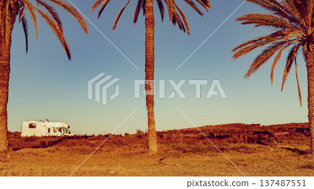 Camper on beach, camping on sea coast Camper on beach, camping on sea coast 137487551