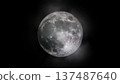 Full moon overlay. satellite with craters and surface details, atmospheric clouds and night fog on black background, spooky halloween astronomy element, mysterious horror cosmos sphere 137487640