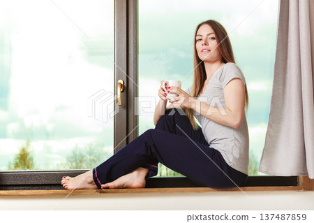 Young girl in morning. 137487859