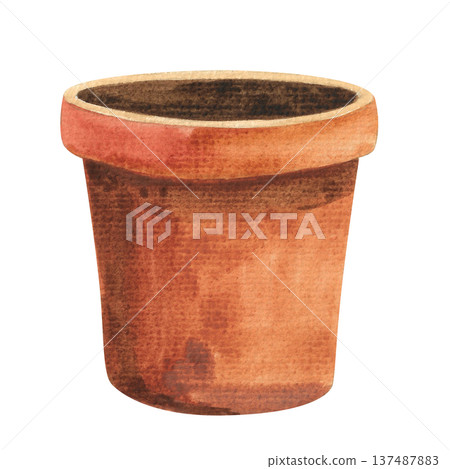 Hand painted watercolor flower pot made of natural brown clay. Illustration of ceramic vases for indoor plants. Interior design template. Hand painted watercolor flower pot made of natural brown clay. Illustration of ceramic vases for indoor plants. Interior design template. 137487883