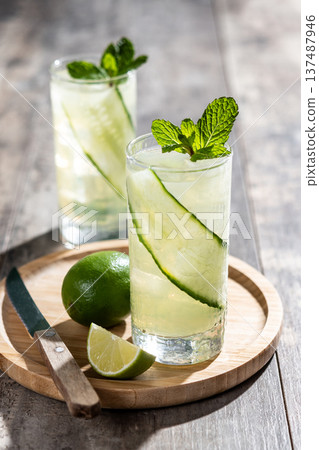 English Garden cocktail on wooden table English Garden cocktail on wooden table 137487946
