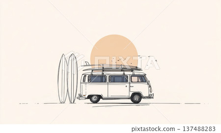 Surfing van by the beach at sunset 137488283