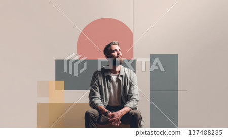 Man sitting in front of shapes 137488285