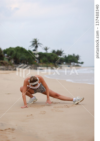 Female Performing Mobility Exercise Outdoors. Woman Engaged In Balance And Strength Training Outdoors Female Performing Mobility Exercise Outdoors. Woman Engaged In Balance And Strength Training Outdoors 137488340