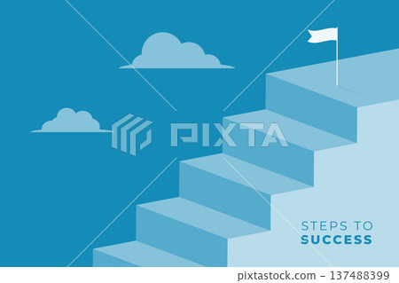 3d rise up progress staircase towards target flag business success concept 137488399