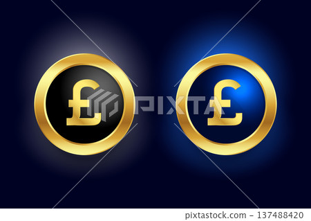 set of 3d golden pound coin design 137488420