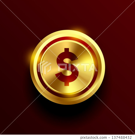 shiny and golden US dollar golden coin in 3d style 137488432