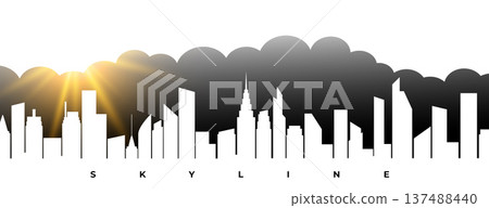 simple skyline cityscape building with cloud and sunlight 137488440