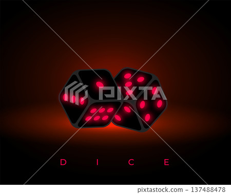 two black die cubes with glowing dots two black die cubes with glowing dots 137488478