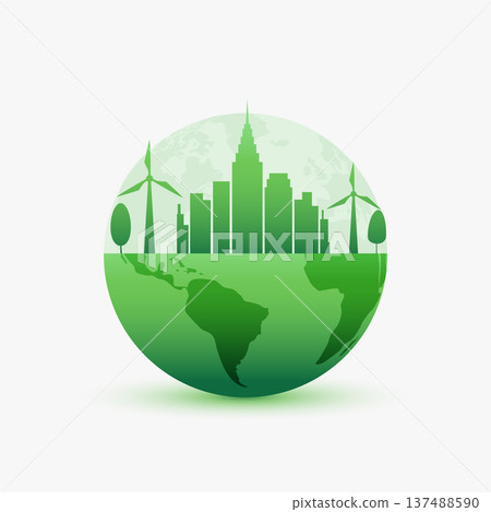 creative sustainable green energy cityscape globe icon with wind turbines design creative sustainable green energy cityscape globe icon with wind turbines design 137488590