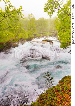 Waterfall along the Aurlandsfjellet Norway Waterfall along the Aurlandsfjellet Norway 137488687