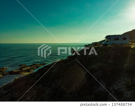 Camper car on coast, Almeria Spain 137488734
