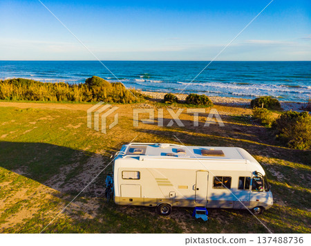 Caravan camping on coast. Caravan camping on coast. 137488736