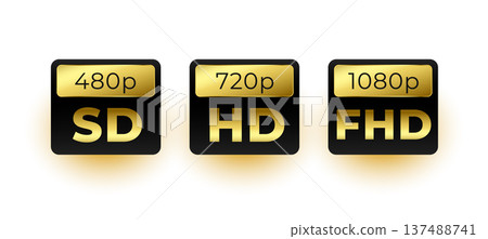 high definition 480p, 720p and 1080 full hd quality tag icon high definition 480p, 720p and 1080 full hd quality tag icon 137488741