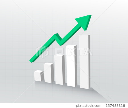 3d style rising up growth arrow background with progress statics 137488816