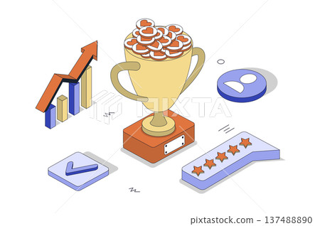 Review and rate evaluation 3d isometric concept in isometry design for web. Customer satisfaction feedback, quality rank with opinions, top places score and trust for business. Vector illustration. Review and rate evaluation 3d isometric concept in isometry design for web. Customer satisfaction feedback, quality rank with opinions, top places score and trust for business. Vector illustration. 137488890