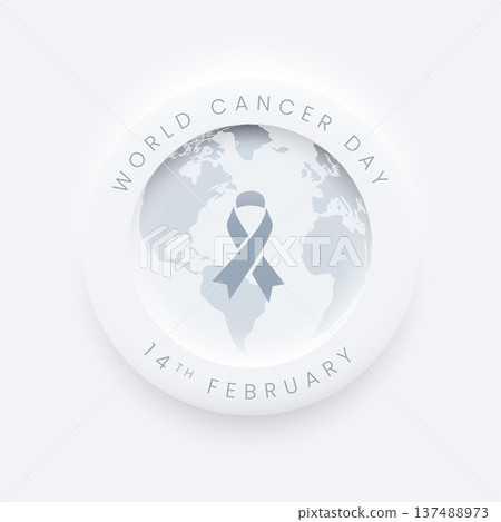 clean world cancer day neomorphic background with global map badge 137488973