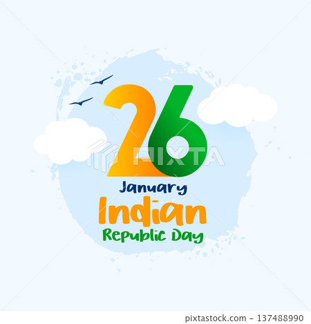 cute indian republic day greeting background with clouds and birds design 137488990
